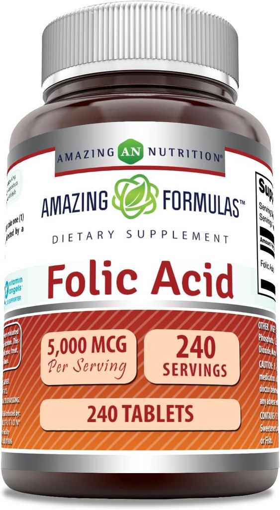 Increíble Fórmulas Folic Acid Suplemento TENIDO 5000 Mcg TENIDO Tablets TENIDO Non-GMO TENIDO Gluten Free TENIDO EN USA (240 Conde)