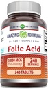 Increíble Fórmulas Folic Acid Suplemento TENIDO 5000 Mcg TENIDO Tablets TENIDO Non-GMO TENIDO Gluten Free TENIDO EN USA (240 Conde)