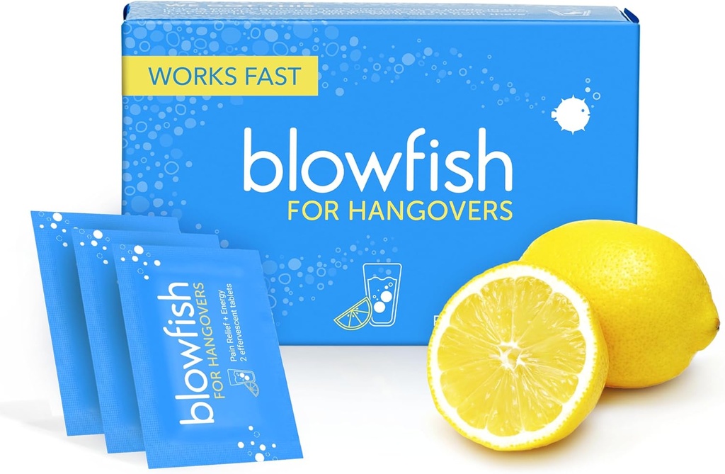 Blowfish for Hangovers - Fast Hangover Relief in 15 Minutes peru Headache Relief, Energy, and Hydration in One Step ← Single Box