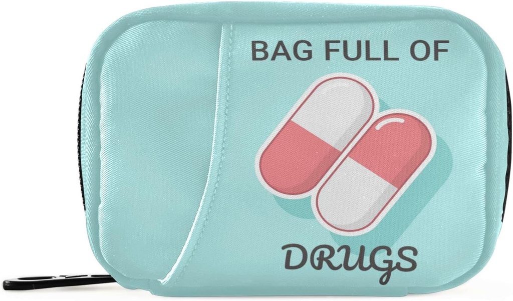 Naanle Medical Pills Pill Box 7 Day Case Bag Travel Organizer with Zipper Portable Weekly Compact Size for Vitamin Supplement Holder A Cartoon Blue White 4.6 x 3.14 x 1.88 Inch, 1.0 Count
