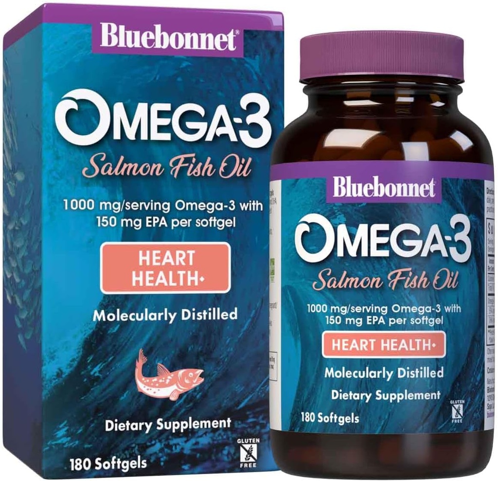 BlueBonnet Natural Omega-3 Salmón Aceite Softgels, 180 Cuenta, Blanco