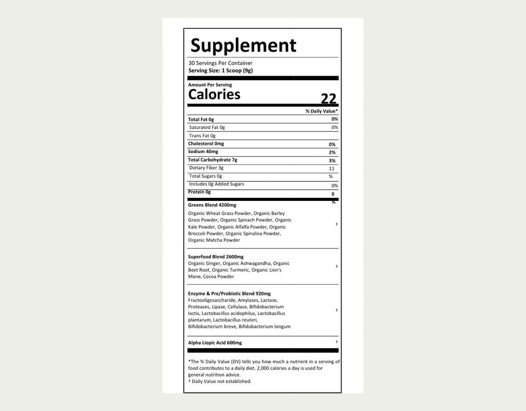Neuropatía Superfood Blend Greens Powder para Neuropatía Periférica con 600 mg de Acido Lipoico R Alpha - Chocolate Flavor