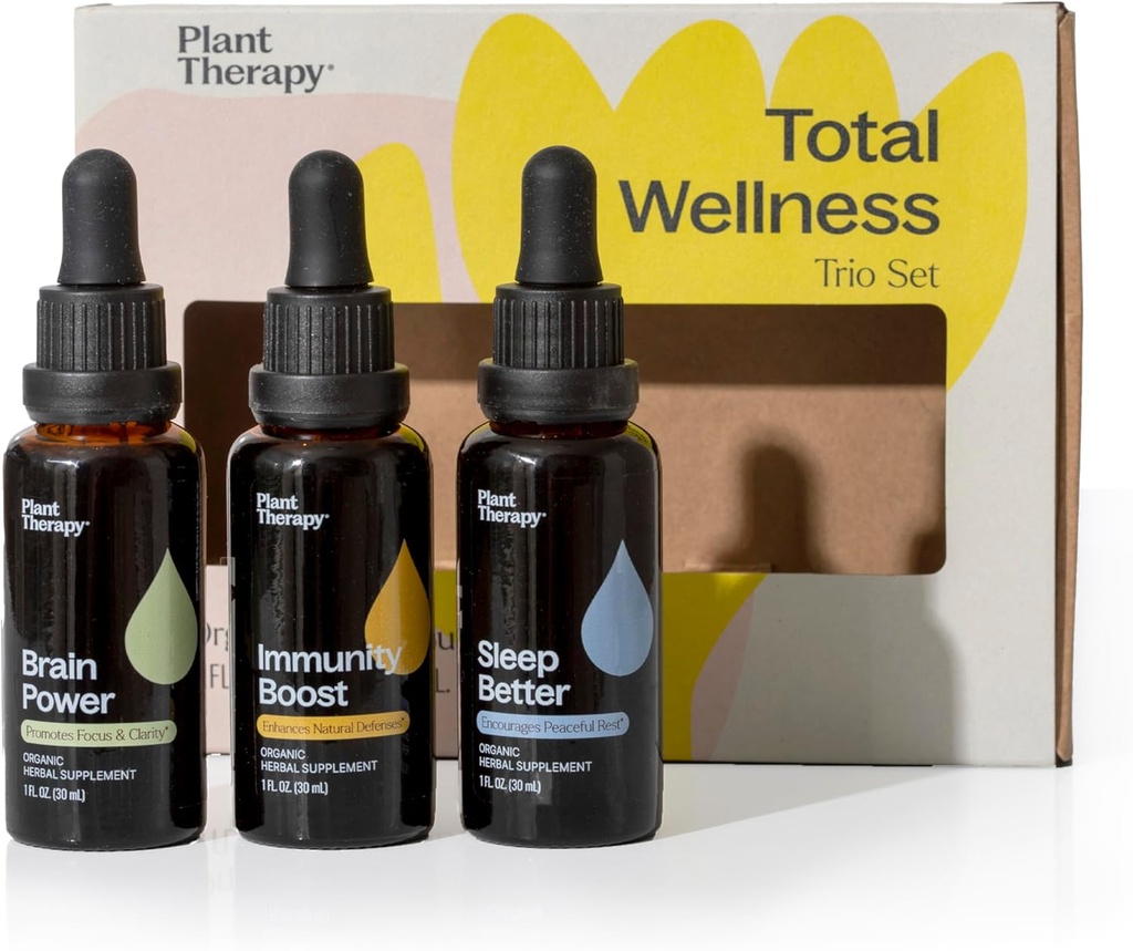 Terapia de plantas Total Wellness Trio Set 30 mL Cada uno de Immunity Boost, Brain Power &amp; Sleep Better