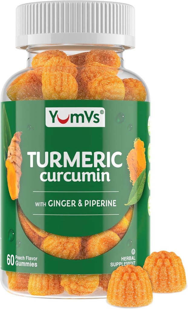 Curcumin Turmeric Gummies – Extra Strength 2000mg 8:1 Extracto Turmeric Suplemento Gummies con Pepper Negro y jengibre – Vegan Non-GMO Joint Support Chewables – Peach Flavor, 60 Conde