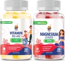 Magnesium Gummies for Kids & Adults - 500mg and Vitamin D3 K2 Gummies 5000 IU.Calm Magnesium Chews - Magnesium Citrate Chewable Supplement for Mood & Muscle Support