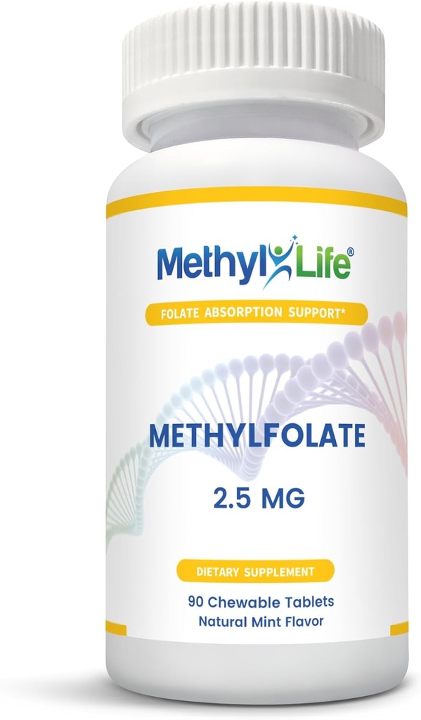 L-Methylfolate 2.5 - L-5-MTHF como Magnafolate-C (2,500 mcg por tableta) - [90 comprimidos masticables]
