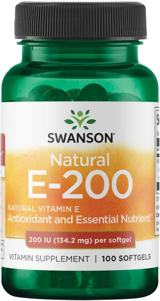 Vitamina Natural de Swanson E - Suplemento Natural Apoyo a la Salud del Corazón " Protección del tejido - Nutriente esencial Promoción de la salud general - (100 Softgels, 200IU cada uno)
