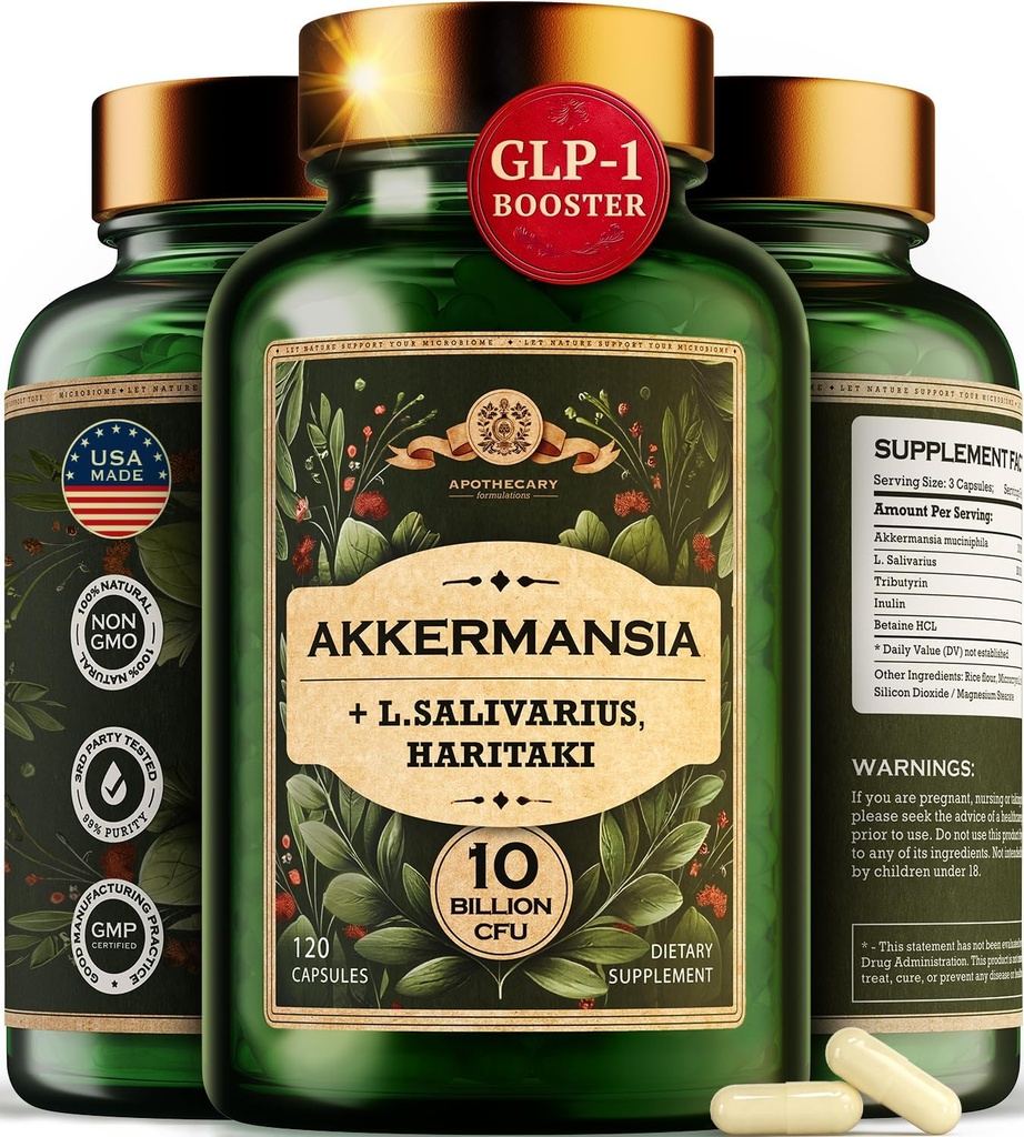 Akkermansia Muciniphila Probióticos y Prebióticos - GLP 1 Booster w/Lactobacillus Salivarius ← Fiber Supplement Gut Health & Digestive Health  Mujeres Probiotic Akkermansia Light