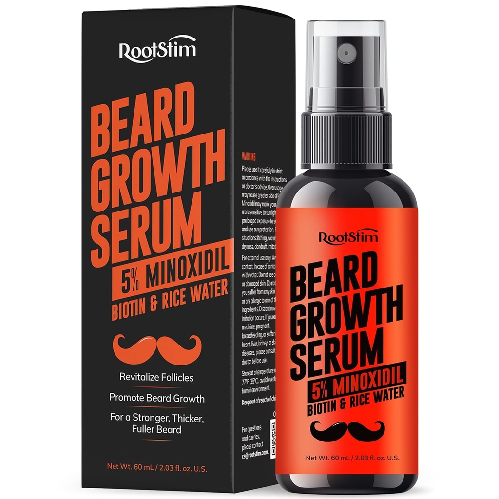 Beard Growth Serum for Hombre: Hair Regrowth Spray with Biotin & Rice Water - Extra Strength Beard Oil