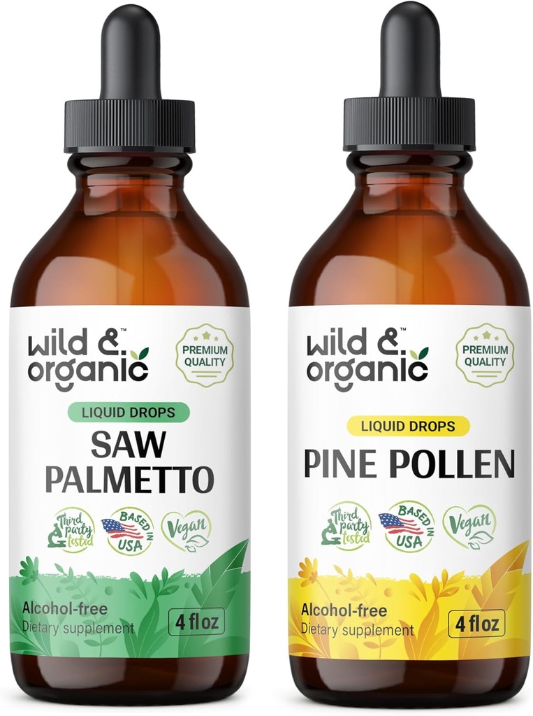 Wild & Organic Saw Palmetto Tincture 4 fl oz & Pine Pollen Tincture 4 fl oz
