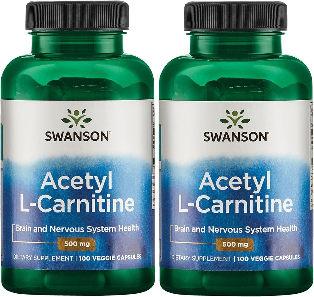 Swanson Acetyl-L-Carnitine - Suplemento Aminoácidos Promoción de la Salud Cognitiva &amp; Muscle Support - Fórmula Natural May Promote Nervous System Health - (100 cápsulas vegetales) (2 Pack)