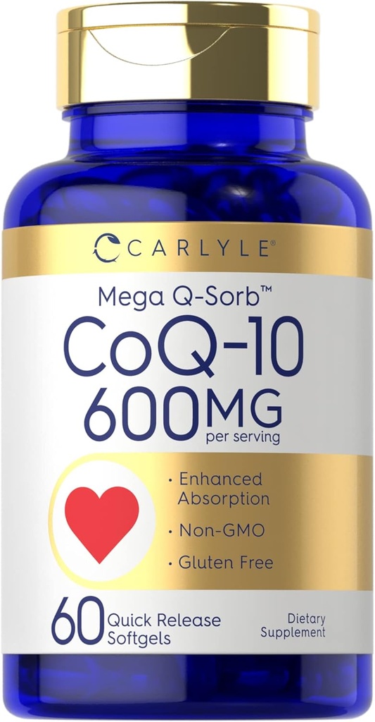 Carlyle CoQ10 600 mg Softgels Silencio 60 Conde ← Mega Q-Sorb Coenzyme Q-10 Silencio con Black Pepper Extract ← Non-GMO & Gluten Free Supplement