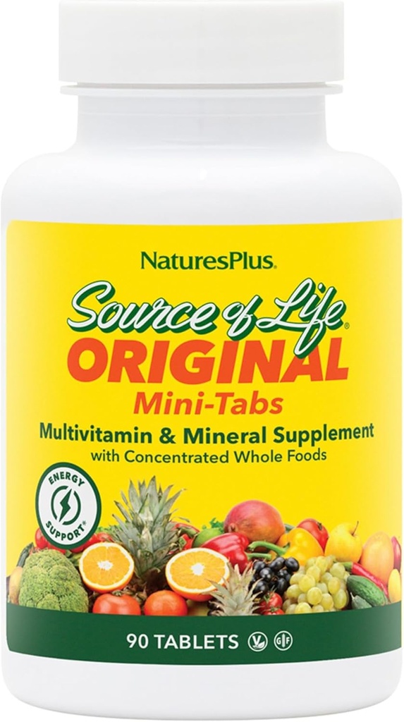Natures Plus Fuente de Vida - 90 Mini-Tabs - Suplemento Mineral Multivitamínico - Apoya Energía Natural " Well-Being general - Gluten Free, Vegetarian - 15 Total Servings