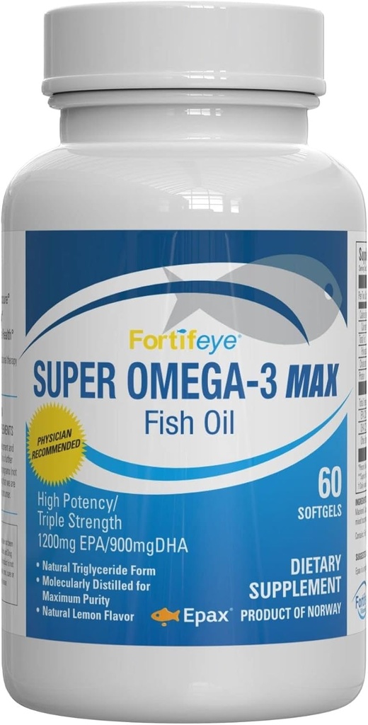 Super Max Omega-3 Fish Oil 2400 mg Hecho en Noruega - High Potency Fish Oil Omega 3 Suplementos para Mujeres y Hombres, Triglyceride Form con EPA y DHA Suplementos No Fishy After Taste Lemon Flavor