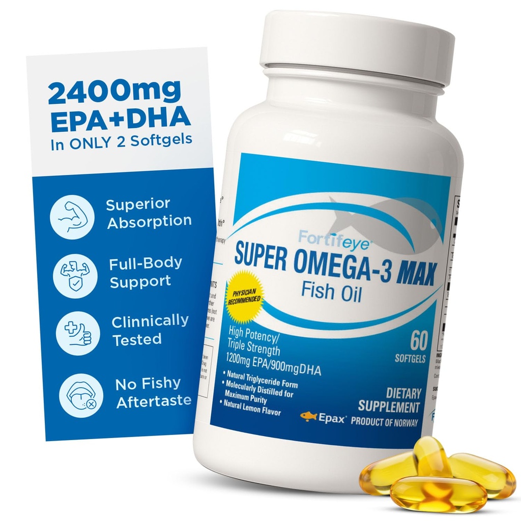 Super Max Omega-3 Fish Oil 2400 mg Hecho en Noruega - High Potency Fish Oil Omega 3 Suplementos para Mujeres y Hombres, Triglyceride Form con EPA y DHA Suplementos No Fishy After Taste Lemon Flavor