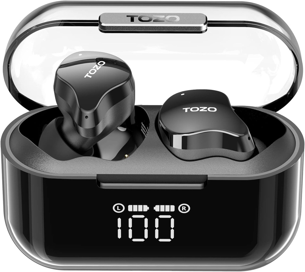 TOZO T18 Wireless Earbuds Bluetooth Headphones 5.3, IPX8 Waterproof Ear Buds, 4 Mic Clear Call Long Playtime with LED Digital Display Charging Case, Stereo Bass Sound 32 Customized EQ via APP