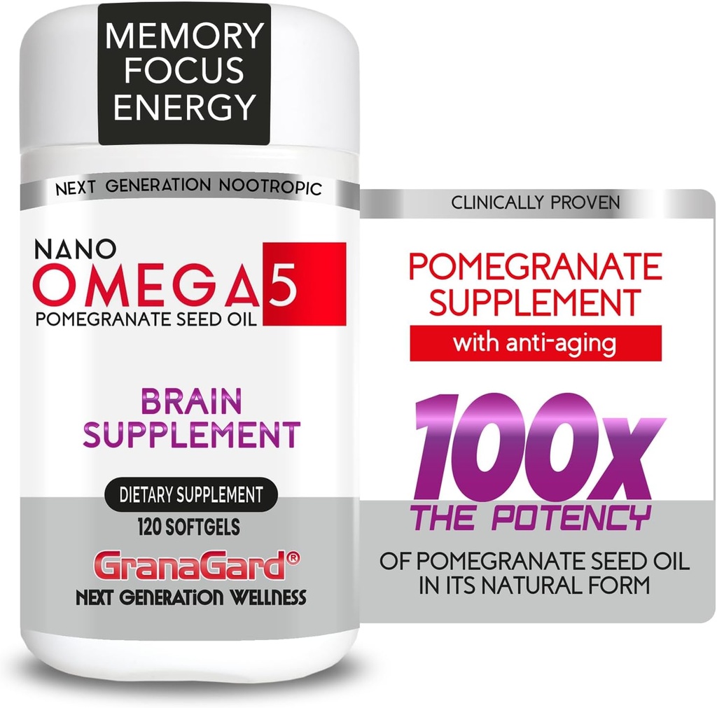 PROVENTO CLINICALLY (2-Month Supply) APLICACIONES BRAIN CON ANTI AGING, Píldoras de memoria, Omega 5 Suplemento de granada, 1 botellas 120ct