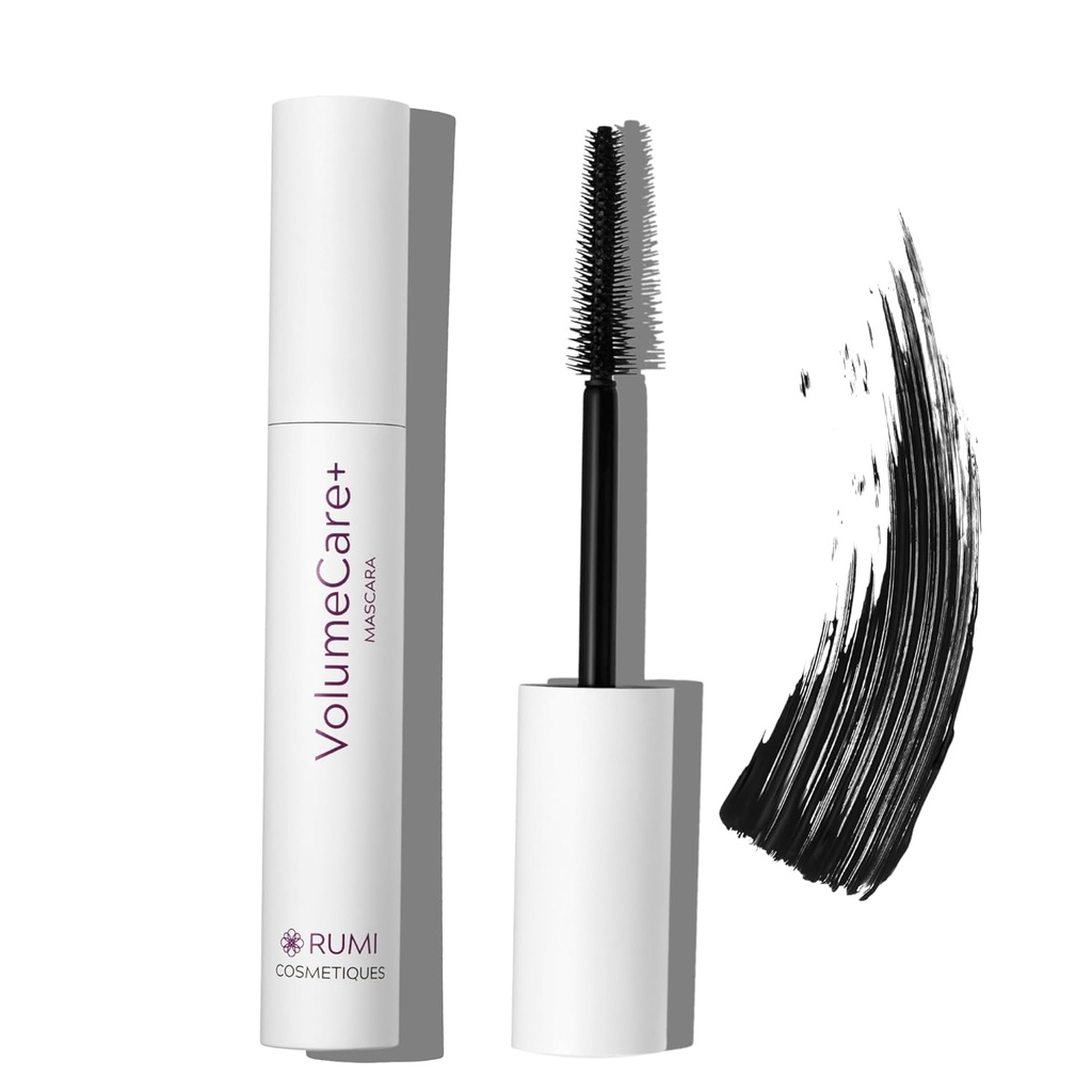 Rumi Cosmetiques VolumeCare+ Mascara For Older Women - Extreme Length and Volume 2-in-1 Formula - No Clumps, Long-Wearing, Hypoallergenic Mascara For Sensitive Eyes (Natural Black)