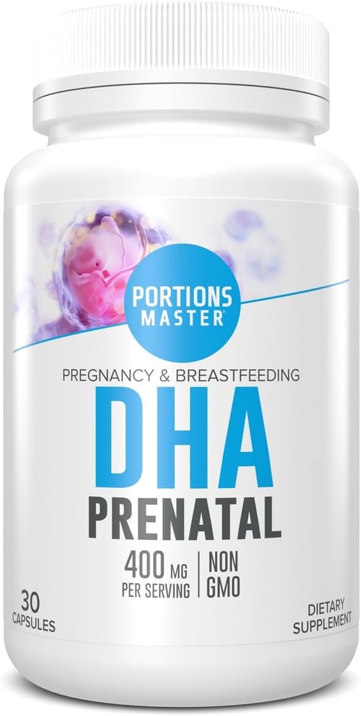 Porciones Master DHA Prenatal, renatal Omega-3 Suplemento con 300 mg DHA,Apoyos Desarrollo Fetal Cerebro " Ojo, Embarazo " Nutrición de lactancia materna, No Gluten-Free (30 Softgels)