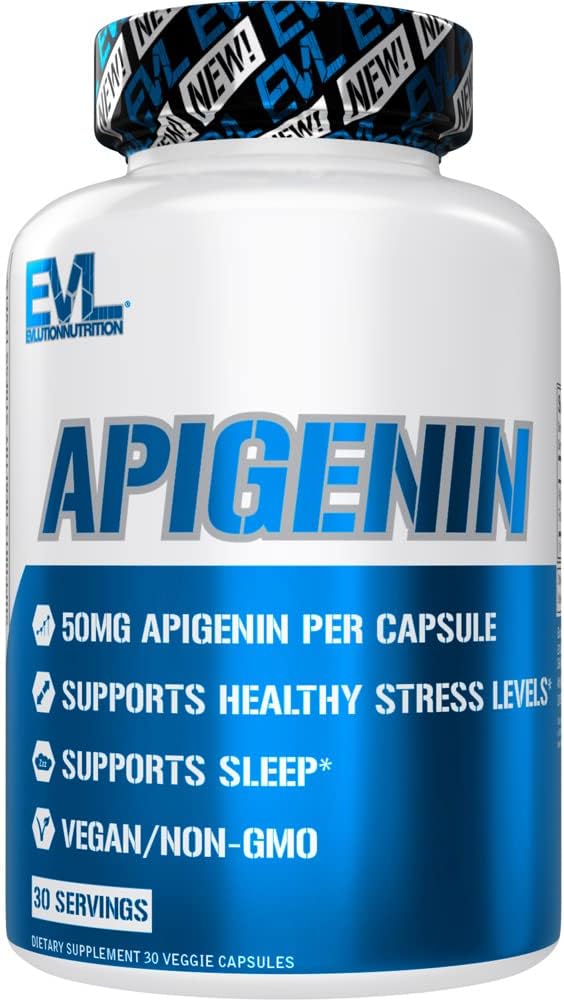 Evlution Puro Apigenin Suplemento de Chamomile Extract - Apigenin relajante 50mg Bioflavonoide Stress and Mood Support Nutrition High Bioavailable Vegan Non-GMO Herbal Sleep Suplemento