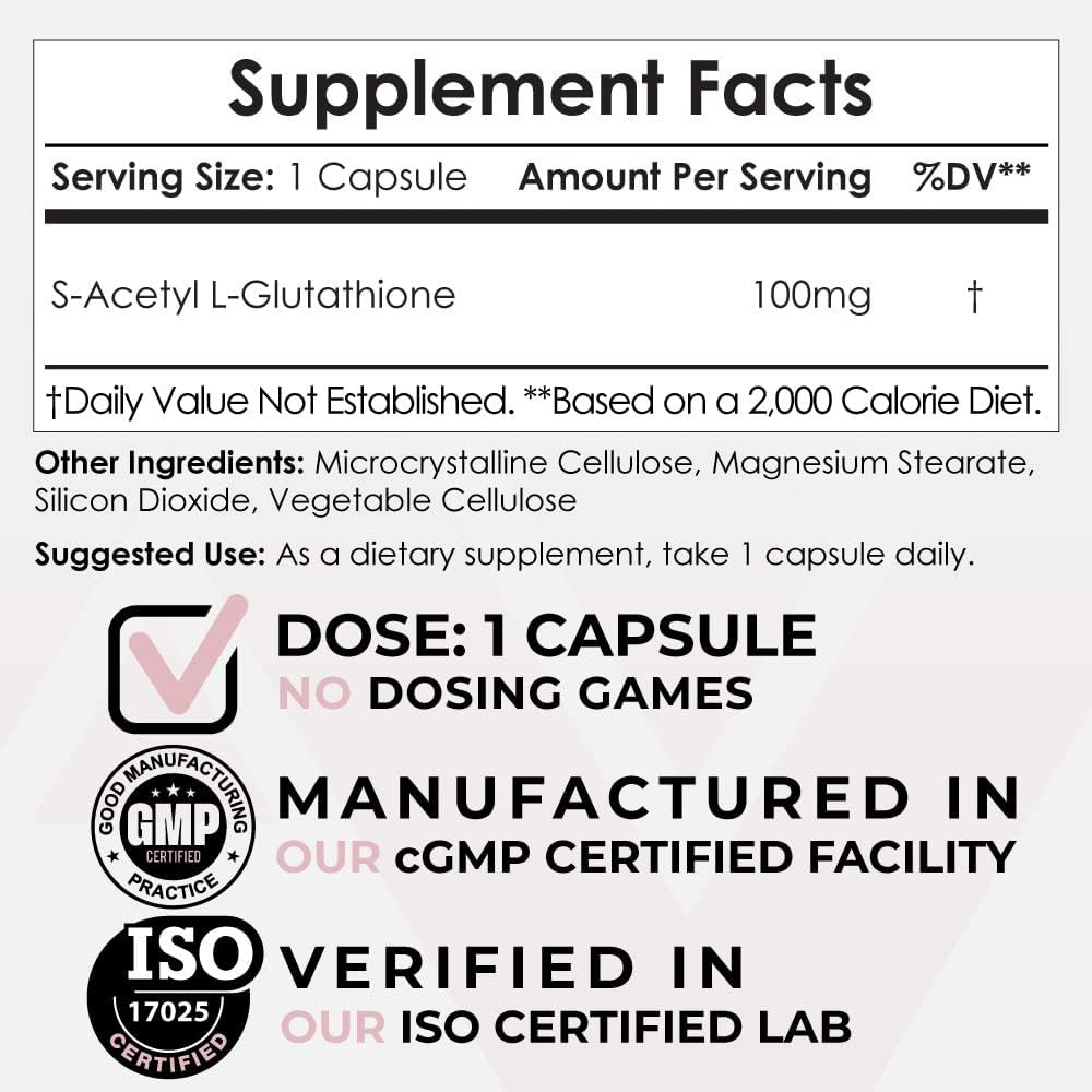 S-Acetyl L-Glutathione Capsules ← 100mg  180 Count ← High Bioavailabliity Glutathione ← Nootropics Depot