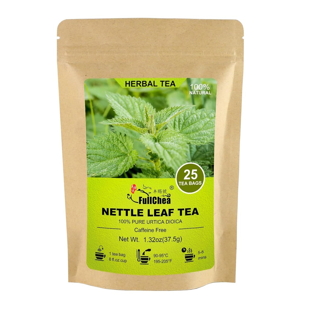 FullChea - Nettle Leaf Tea Bags, 25 Teabags, 1,5g/bag - Naturalmente Stinging Nettle Tea - Soporte Eye Health &amp; Fortalecer Huesos
