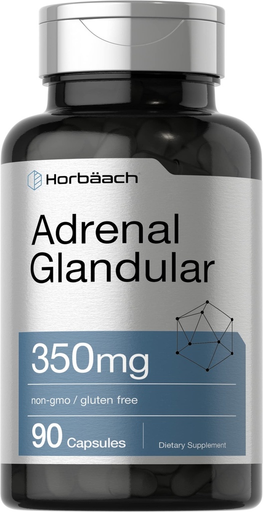 Horbäach Raw Adrenal Glandular TEN 350 mg TENIDO 90 cápsulas TENIDO NO GMO, Gluten Suplemento Libre