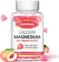 Gummies de Citrato de Calcio Libre de Azúcar, Gummies de Magnesio de Calcio con Vitamina D3 &amp; K2 para Musculos y Juntas Huesos, Peach Flavor - 60 Ct