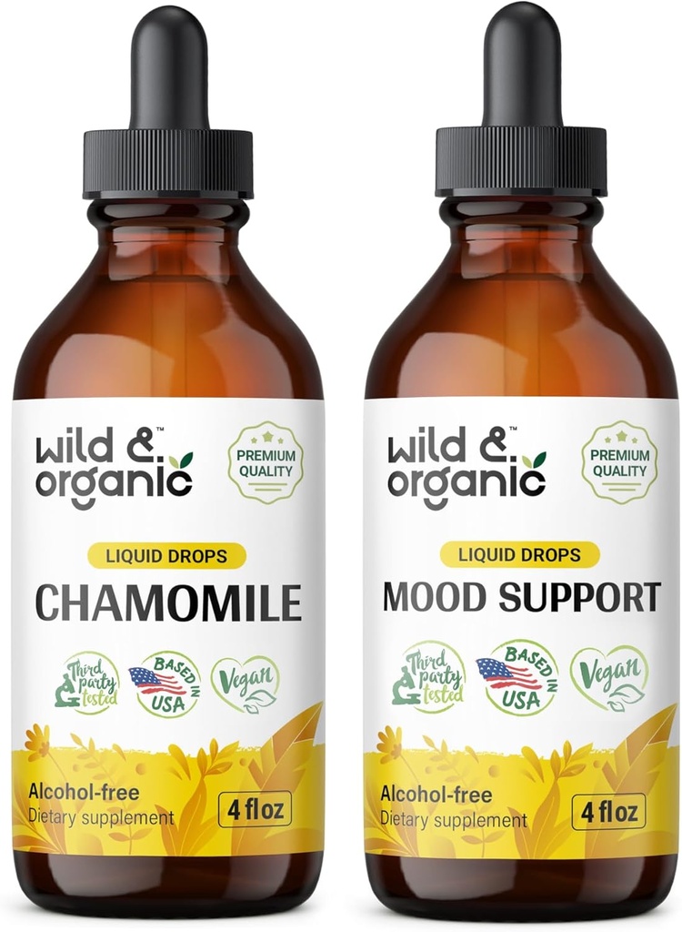 Wild &amp; Organic Chamomile Tincture 4 fl oz &amp; Mood Support Tincture 4 fl oz