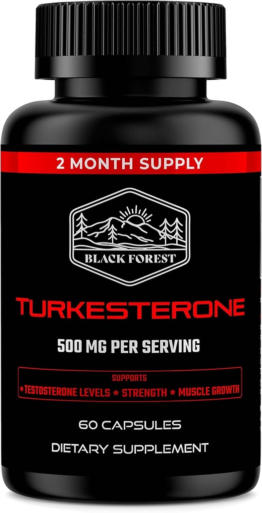 Black Forest Turkesterone Supplement 500mg Capsule (Max Purity 95% Extract) 2 Months Supply (500mg Turkesterone de 526mg de Ajuga Turkestanica) Similar a Ecdysterone for Strength &amp; Muscle Growth