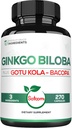 1520mg Ginkgo Biloba Suplementos con Gotu Kola Leaf, Bacopa Monnieri - 270 cápsulas - Soporte extra de fuerza para la salud cerebral, función de memoria, Focus &amp; Vision Quality - 3 meses de suministro