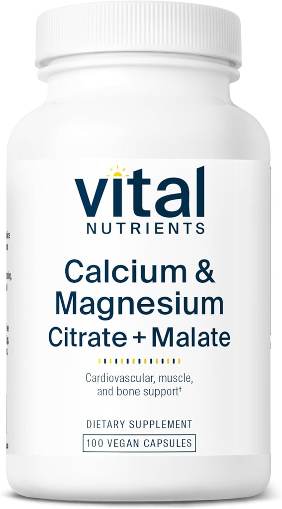 Vital Nutrients Calcium and Magnesium | Citrate and Malate Complex | Vegan Supplement | Support Bone Strength, Muscle and Cardiovascular Health* | Gluten, Dairy and Soy Free | Non-GMO | 100 Capsules