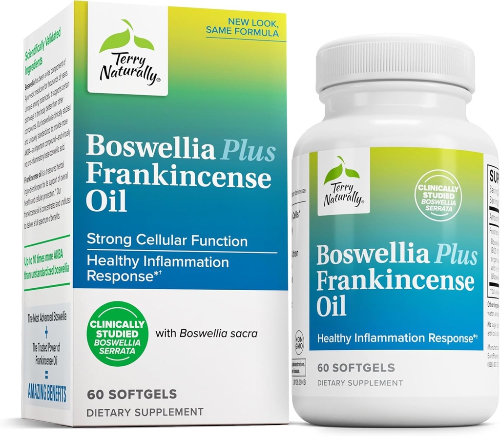 Terry Naturalmente Boswellia Plus Frankincense Oil - Suplemento de Apoyo Conjunto Movilidad & Confort Conjunto - Soporte Salud Celular con Boswellia & Frankincense Oil - 60 Softgels