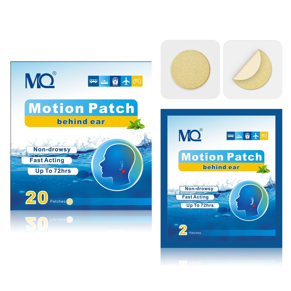 MQ 20ct Motion Sickness Patches, Color de la luz, Patches Sea Sickness Non Drowsy &amp; Waterproof, Cruise Ship Travel Essentials, Fast Acting & Long Lasting 72H