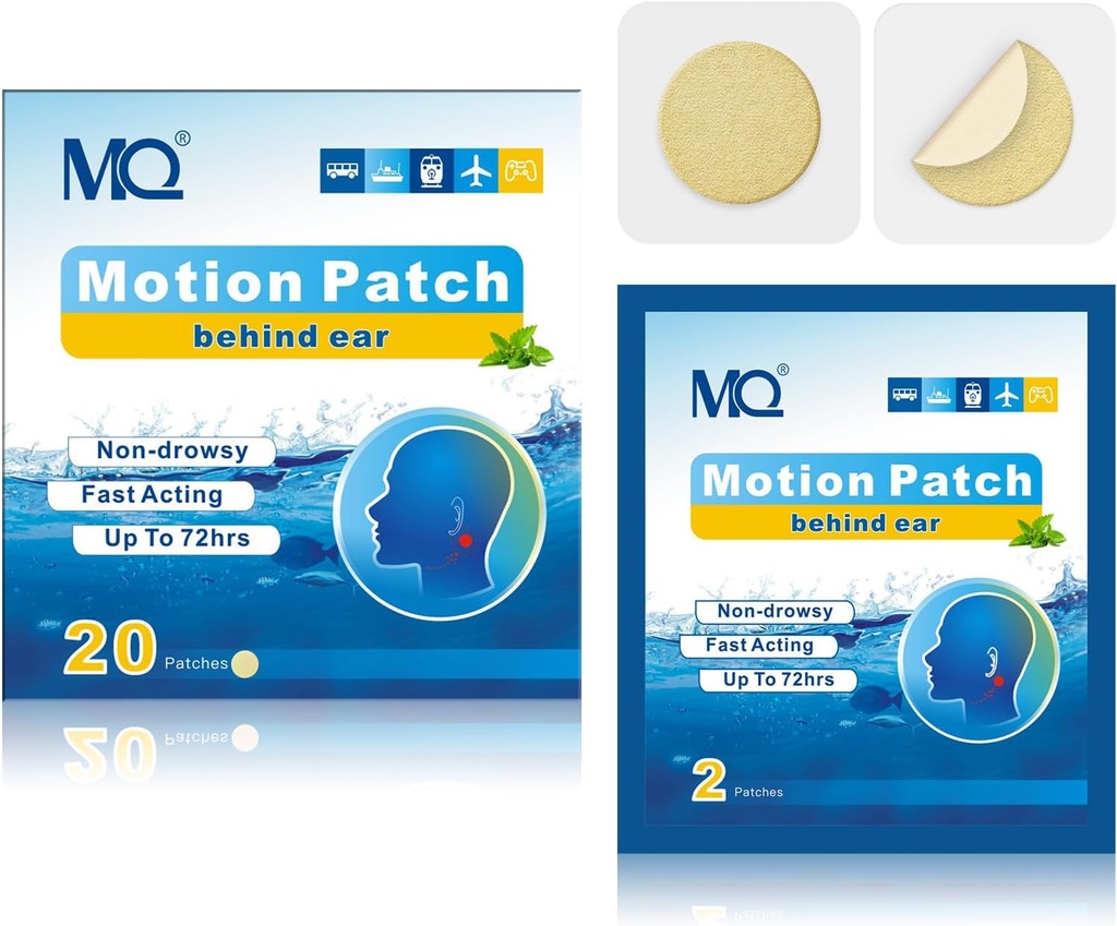 MQ 20ct Motion Sickness Patches, Color de la luz, Patches Sea Sickness Non Drowsy &amp; Waterproof, Cruise Ship Travel Essentials, Fast Acting & Long Lasting 72H