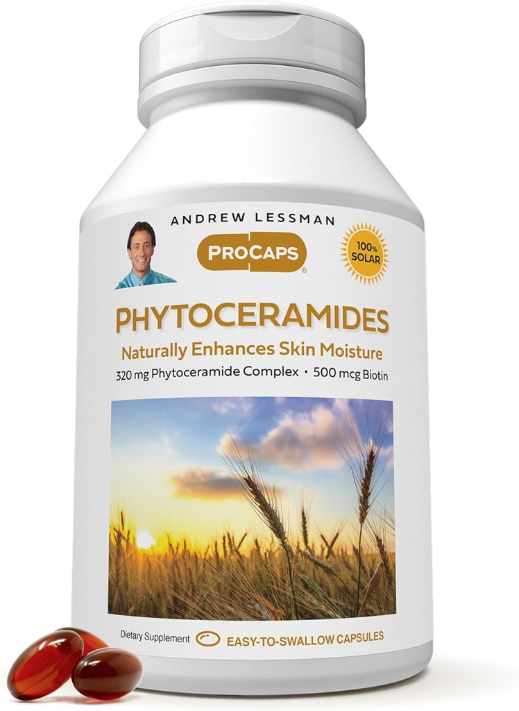 ANDREW LESSMAN Phytoceramides with Biotin 60 Softgels - Vital Natural Moisturizer. Naturalmente mejora la piel suave, suave, suave, radiante. Sin aditivos. Pequeño fácil de absorber Softgels
