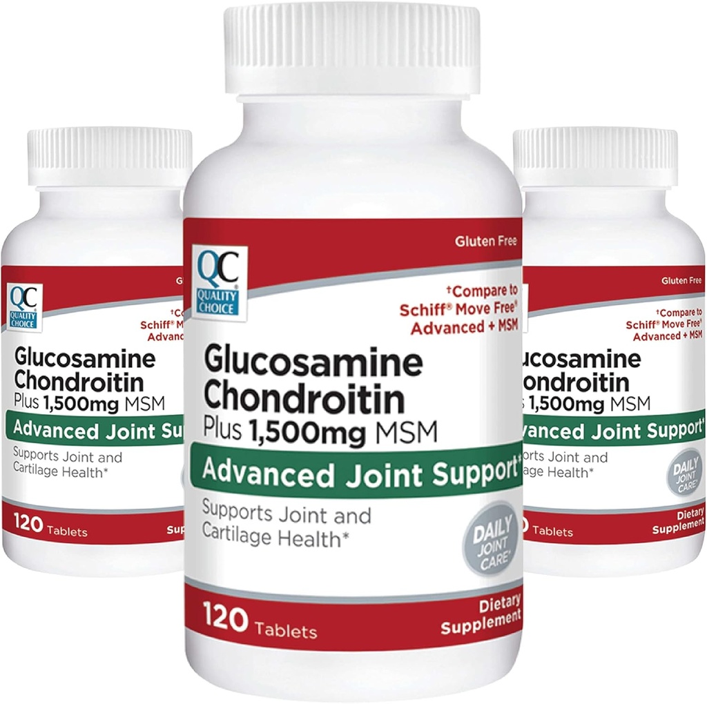 Elección de calidad Glucosamina 1500 mg con condroitina y MSM Conjunto y cartílago Suplemento dietético en 120 botellas de tableta (3 Pack)