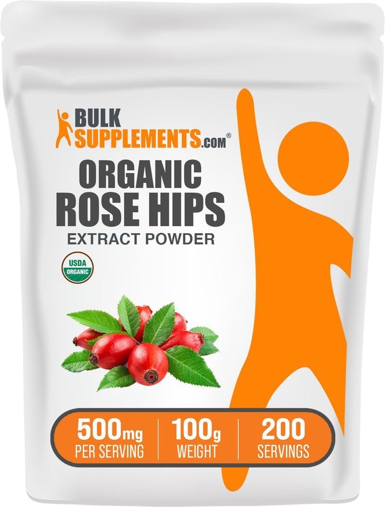BulkSupplements.com Orgánica Rosehip Extract Powder - Rose HIPS Suplemento, Rosehip Powder - Herbal Suplemento, Antioxidantes Fuente - Gluten Free, 500mg por Serving, 100g (3.5 oz) (Pack of 1)