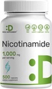 Vitamina B3 Nicotinamide 1000mg Por Serving – 500 cápsulas, Flush Free Niacin, Essential B3 – Apoya la Producción de Esquí sano y Energía – Non-GMO