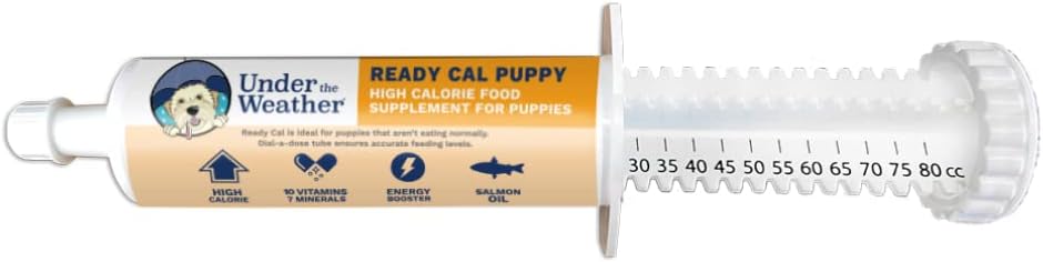 Bajo el Tiempo Pet tóxico Listo Cal para cachorros 80cc ¦ High Calorie Puppy Suplemento Nutricional Silencio Puppy Weight Gainer y Calorie High Booster TEN 10 Vitaminas, 7 Minerales &amp; Omega Fatty Acids