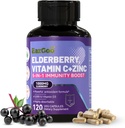 Sambucus Elderberry con Zinc " Vitamina C - 5 en 1 Suplemento de Apoyo Inmunitario, No GMO, 120 cápsulas vegetarianas, 2 meses de suministro