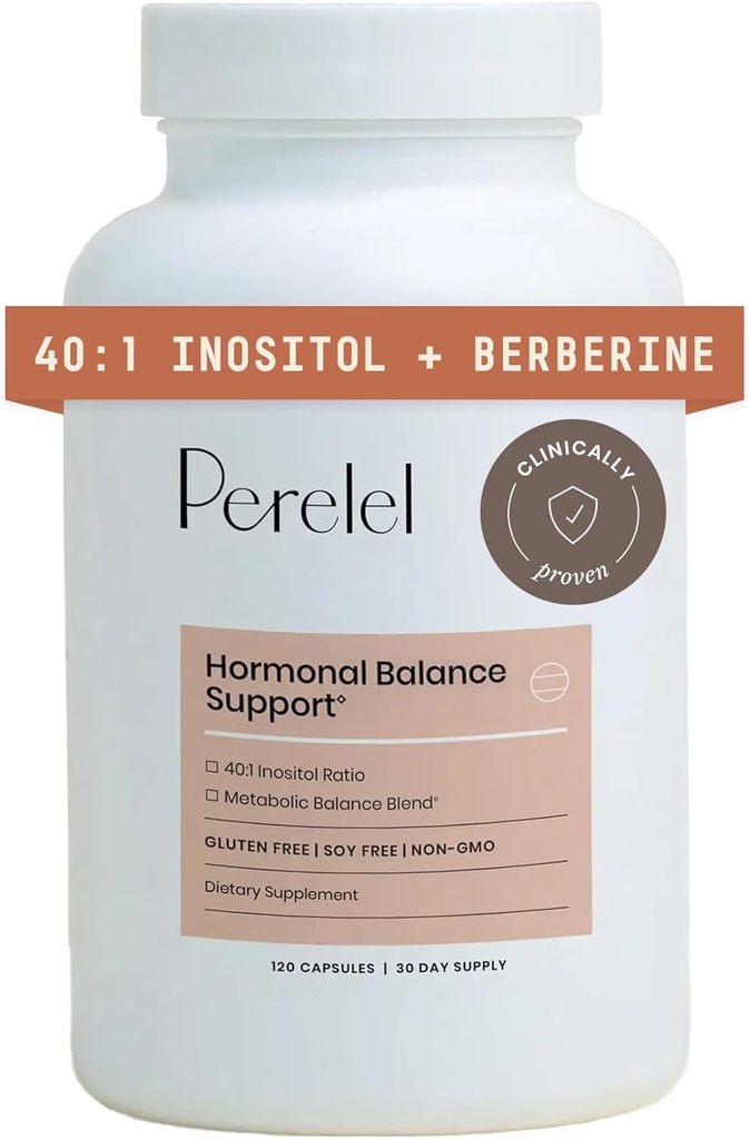 Perelel Hormone Balance Support, Womens Inositol Supplement with Berberine, Myo & D Chiro Inositol, Alpha Lipoic Acid, " Dim to Support Female Health, Soy, Dairy " Gluten Free, Non GMO, 120 Capsules