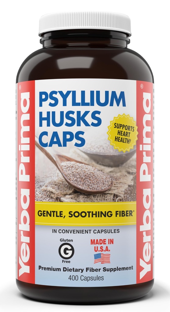 Yerba Prima Psyllium Husks Caps, 400 Capsules - Natural Fiber for Men and Women - Regularity Support Supplement