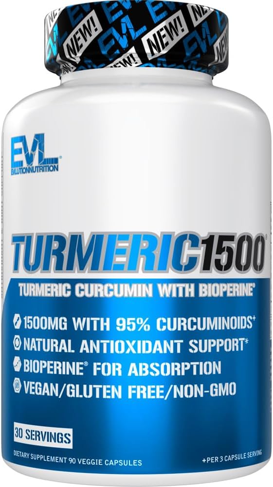 Herbal Relief Turmeric Curcumin with Bioperine - EVL 1500mg 95% Curcuminoide Turmeric Curcumin with Black Pepper for Digestive Skin Immunity Liver and Joint Support - Non GMO Vegan Supplement