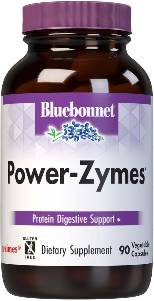 Bluebonnet Nutrition Power-Zymes, Protein Digestive Support*, Soy-Free, Gluten-Free, 90 cápsulas vegetales, 90 prestaciones