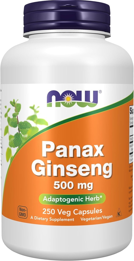 AHORA Suplementos de alimentos, Panax Ginseng (Root) 500 mg, hierba adaptogénica*, 250 cápsulas de verduras