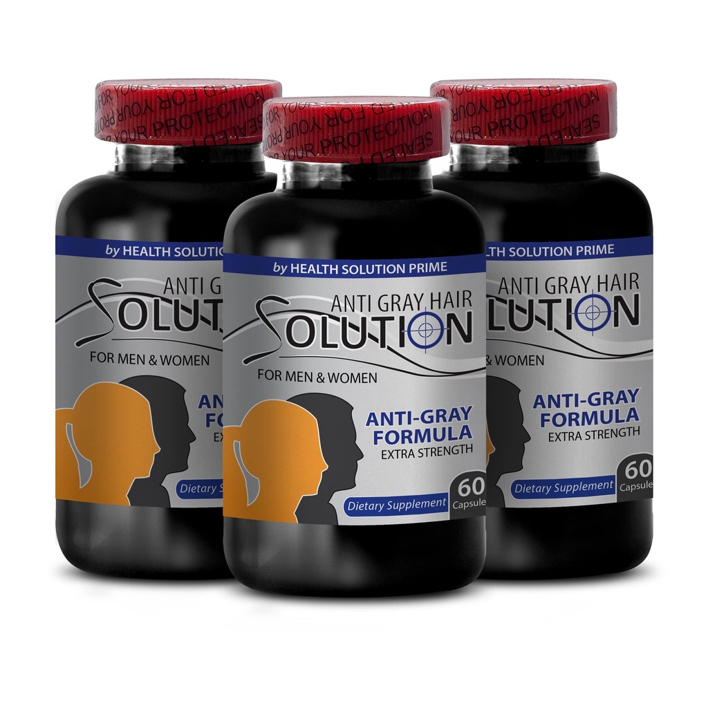 Acido pantoténico de vitamina b6 - Solución del cabello gris - Reversal del cabello gris para hombres y mujeres, Suplemento del cabello para mujeres, color natural del cabello, suplemento de biotina para el cabello, Pametto de sierra, 3 Bot 180 Caps