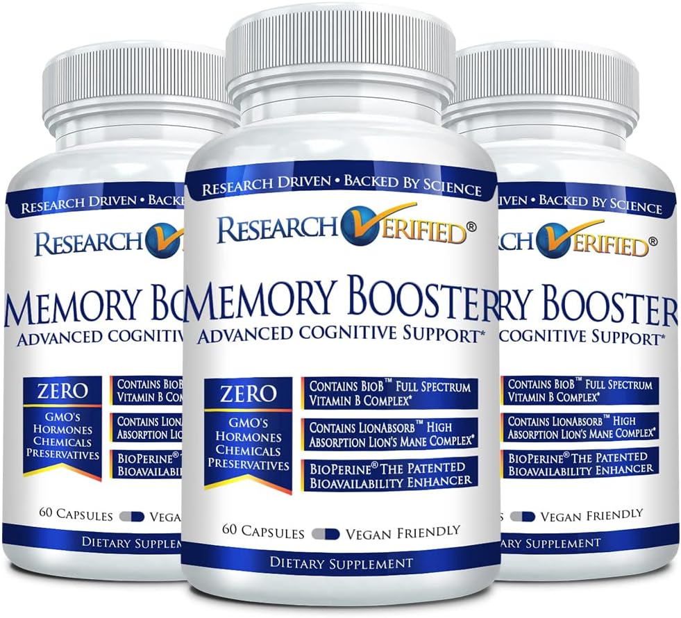 Research Verified Memory Booster - Suplemento Nootropic - Enhance Cognition and Memory - Lion’s Mane, Ginkgo Biloba, BioPerine - 3 Month Supply - Non-GMO - Made in The USA