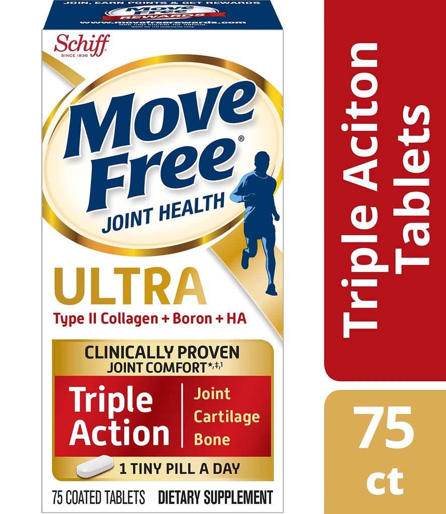 Move Free Tipo II Collagen, Boron & HA Ultra Triple Action Tablets, Move Free (75 Cuenta en una botella) 1 ea (Pack of 3)
