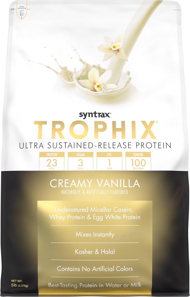 Sintrax Nutrition Trophix, Ultra Sustained-Release Protein Powder Blend, Creamy Vanilla 5 lbs, Real Vanilla Ben Specks
